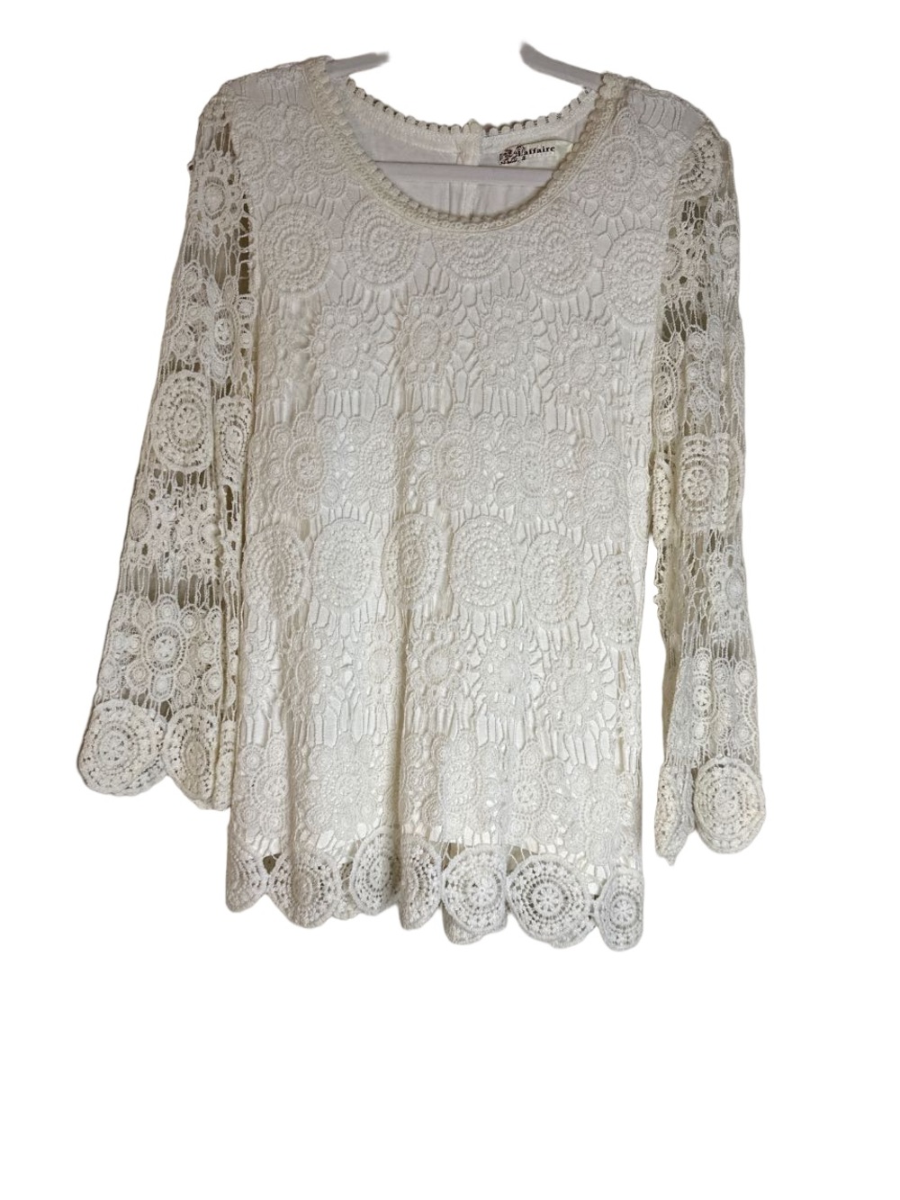Laffire Cream Crochet Lace Blouse, Button Back detail, Sm